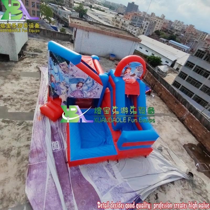 Sofia Princess Inflatable Bounce Castle, Blue&Red Jumping Moon Bounce Slide Combo With Sunroof
