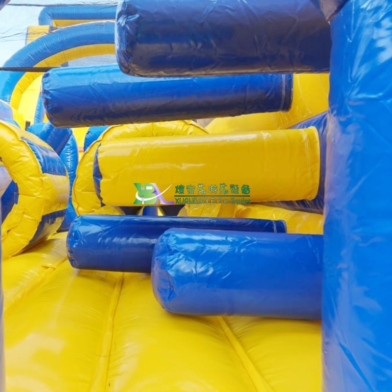 Amusement Park Equipment Blue/ Yellow inflatables obstacle course bounce with slide