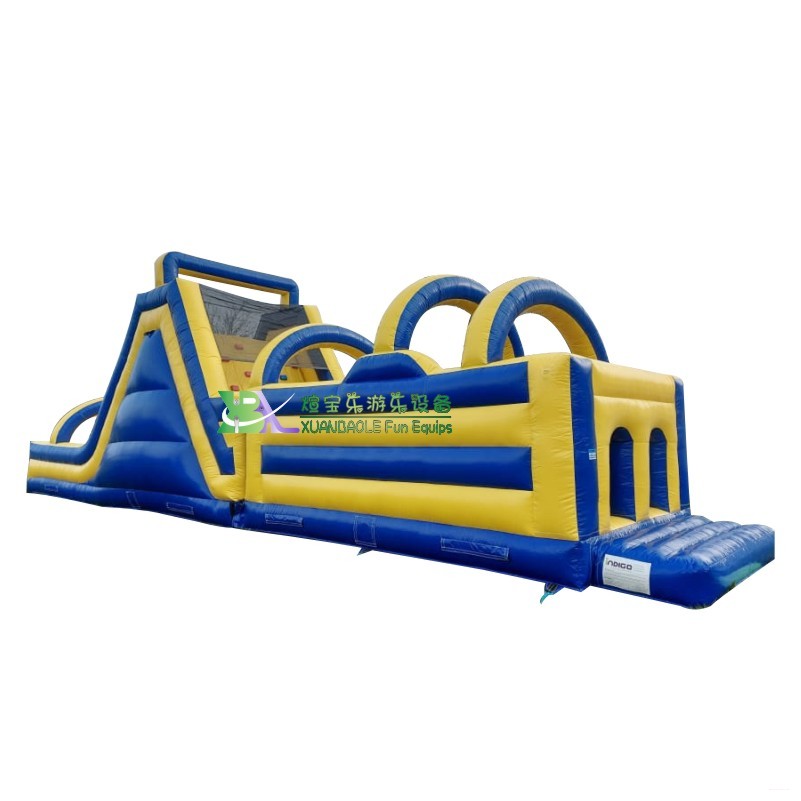 Amusement Park Equipment Blue/ Yellow inflatables obstacle course bounce with slide