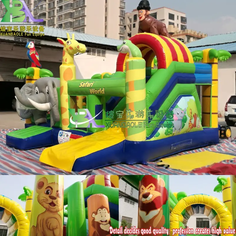 Safari World Kids inflatable bouncy castle with slide combo certified by EN14960 made of best material from KK Inflatable