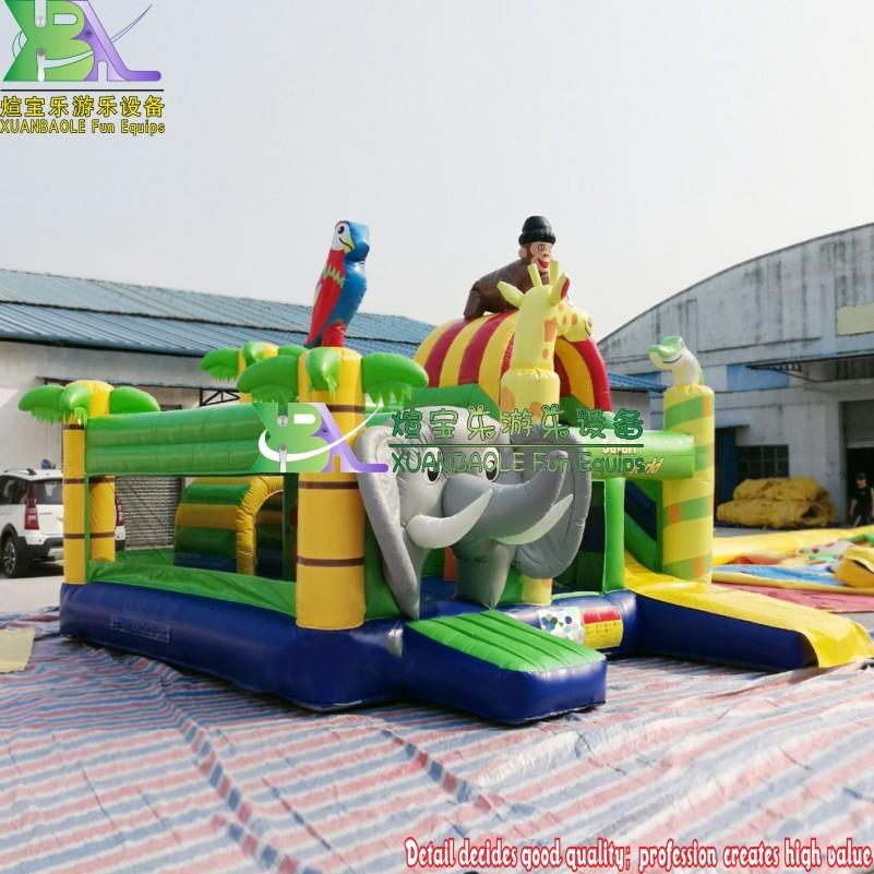 Safari World Kids inflatable bouncy castle with slide combo certified by EN14960 made of best material from KK Inflatable