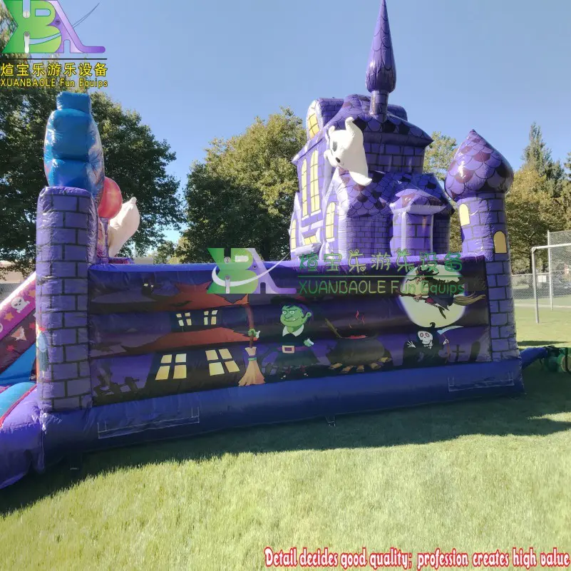 Commercial Purple Inflatable Bouncer Slide Bounce House Halloween Haunted House Combo