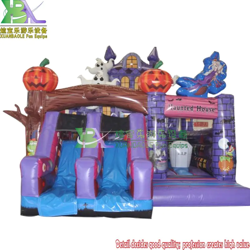 Commercial Purple Inflatable Bouncer Slide Bounce House Halloween Haunted House Combo