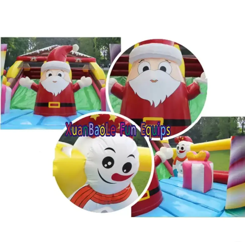 Commercial Inflatable Christmas Paradise Bounce House With Slide Combo Xmas Amusement Park Dry Slide With Air Blower