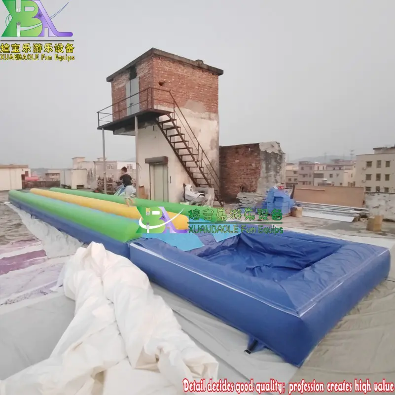 Commercial Inflatable Slip N Slide With Blower, Flat Floor Bouncy Slip N Water Slide With Pool