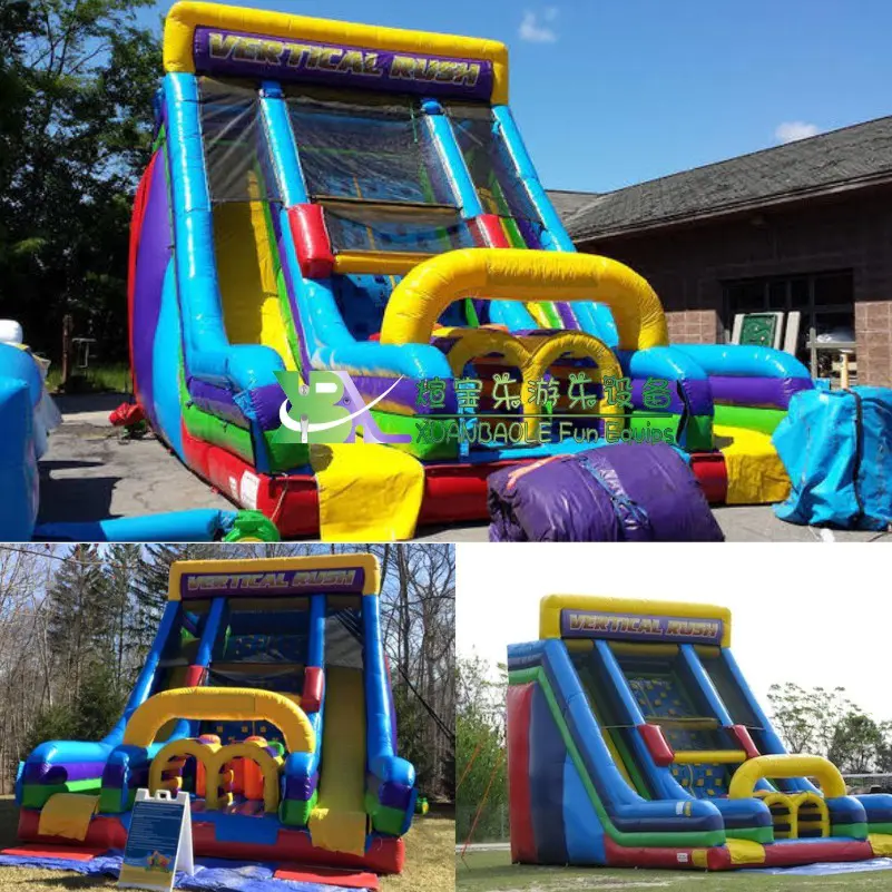 Commercial Vertical Rush Double Obstacle Slide, Inflatable challenge obstacle course bouncy slides with climbing wall