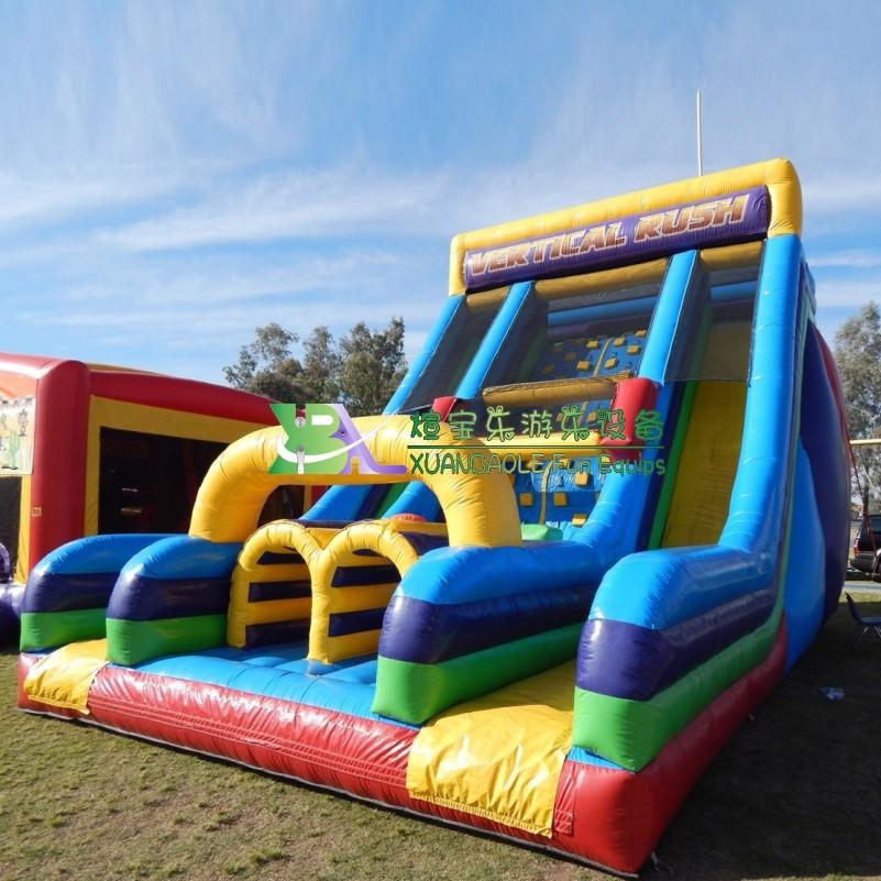 Commercial Vertical Rush Double Obstacle Slide, Inflatable challenge obstacle course bouncy slides with climbing wall