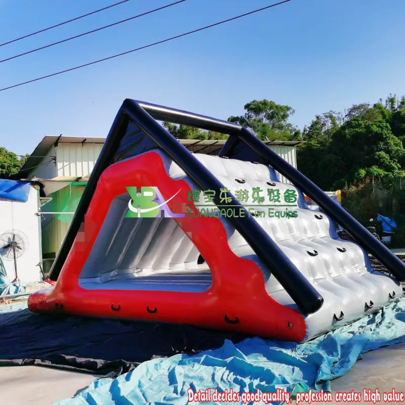 16.4x8.2ft Red&Grey Inflatable Triangle Water Slide, Mini Floating Climbing Water Slide With Air Pump