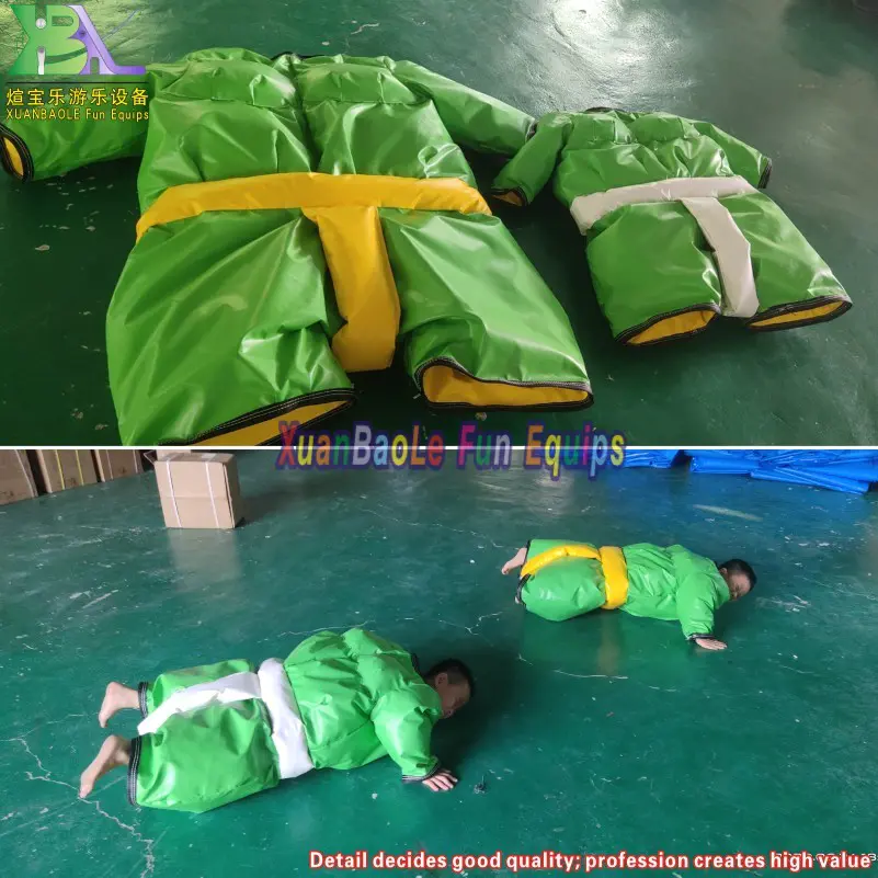 Green PVC Kids Inflatable Sumo Wrestling Suit Fighting Sumo Set With Padded Foam Floor