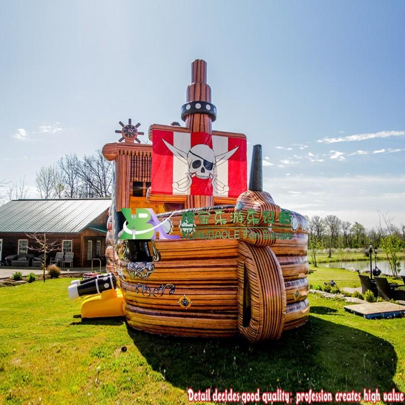 Inflatable Amusement Park Equipment Pirate Ship Bouncer Bouncy Obstacle With Slide