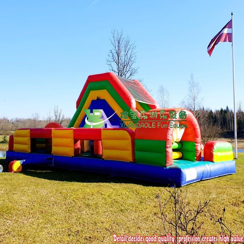 Funhouse Inflatable Obstacle Course 30 Foot Slide Combo, Bouncing Castle Slide Obstacle