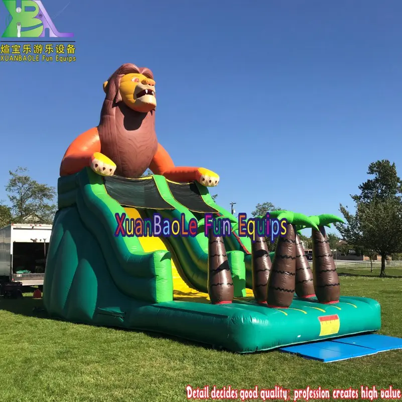 Big Fun Inflatable Park Slide, Lion Themed Long Kids  Bounce House Blow Up Giant Lion Slide For Backyard