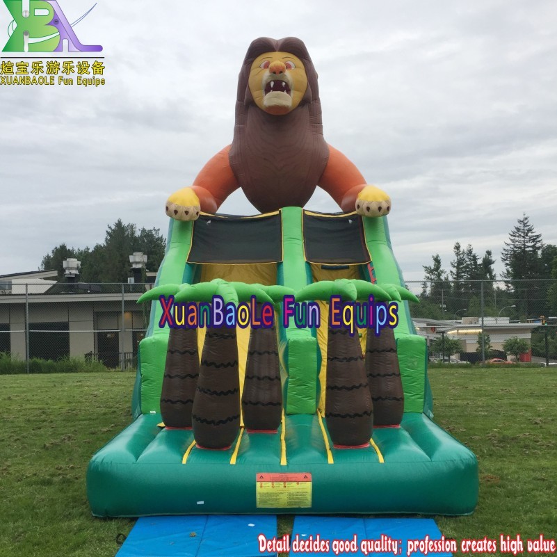 Big Fun Inflatable Park Slide, Lion Themed Long Kids  Bounce House Blow Up Giant Lion Slide For Backyard