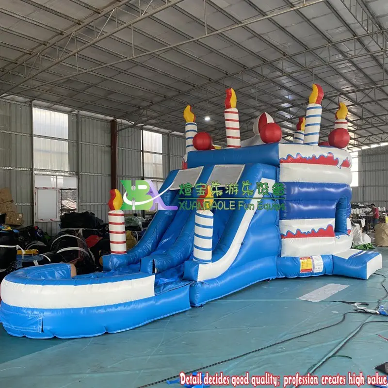 Birthday Cake Combo Bounce House With Pool Inflatable Wet Dry Castle Slide