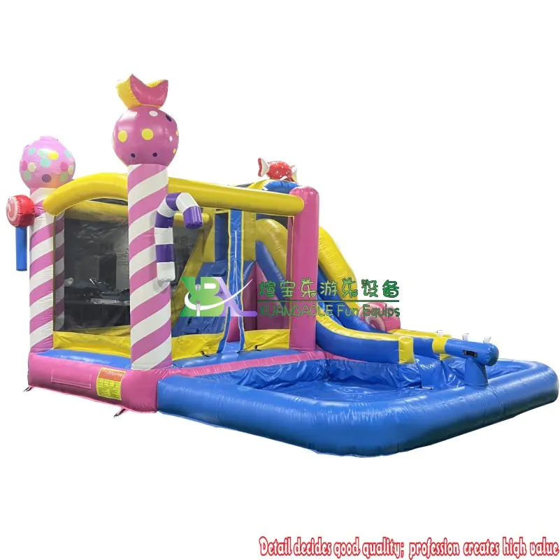 Candy Theme Commercial Inflatable Ground Water Park with Pool Slide / Inflatable Big Pool with Slide