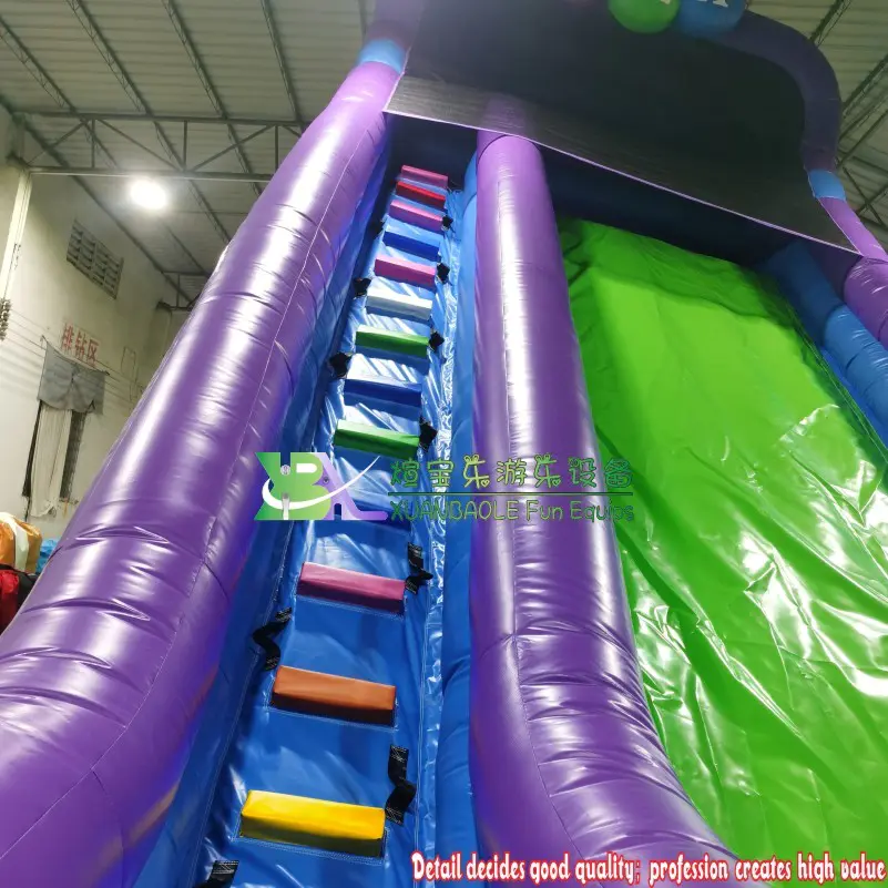 Customized Green&Purple Inflatable Dry Slide Single Lane Birthday Party Slide For Children Game