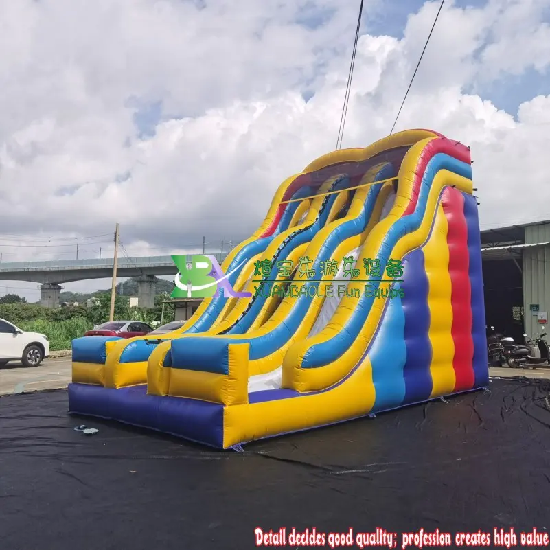 Double Lane Inflatable Dry Slide , Beautiful Colorful Huge Blow Up Bouncy Wave Slide