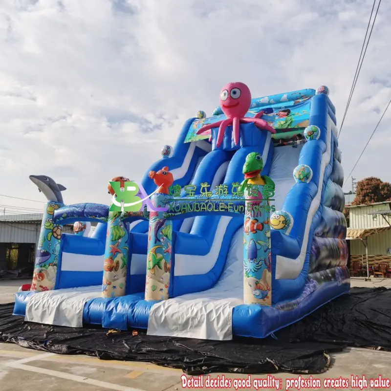 Fun Commercial Grade children blue ocean theme inflatable Dry slides