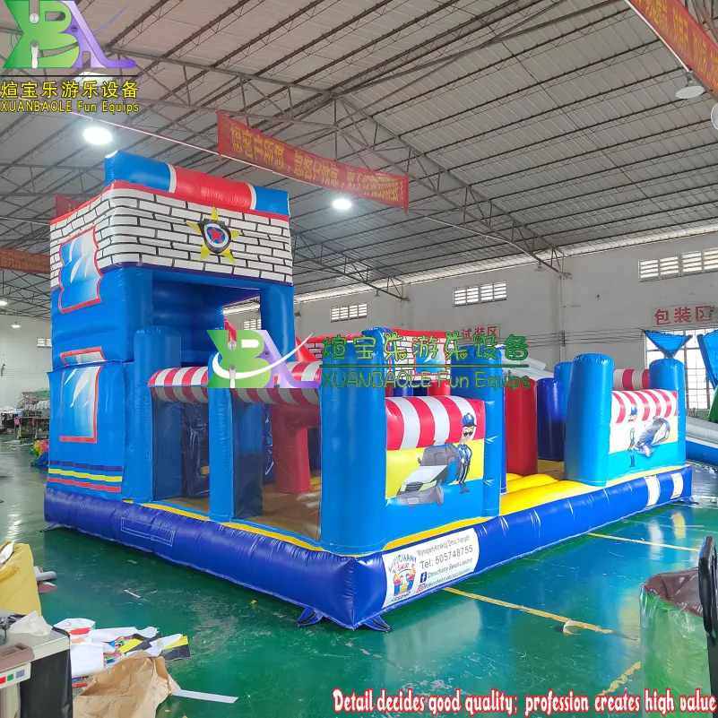 New multi play bounce area inflatable fun city big police station castle combo