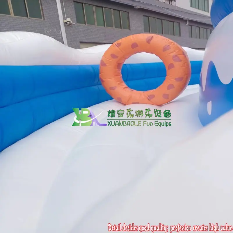 Commerciall blue white birthday cake themed jumping castle inflatable bouncer slide inflatable park for children
