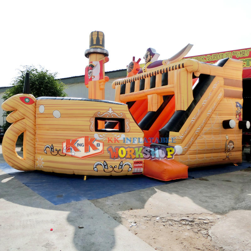 KK Inflatables Amusement park multi play inflatable pirate boat jumping slide