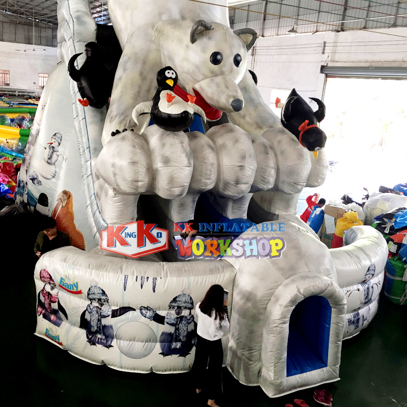 Outdoor large toy polar bear shaped inflatable slide