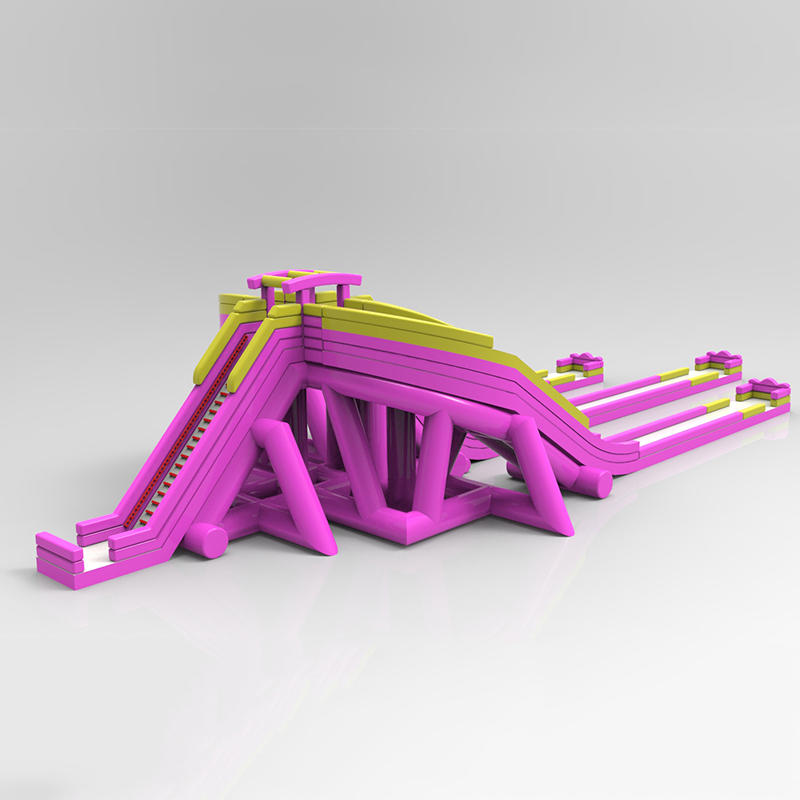 Pink inflatable multi-channel slide-2