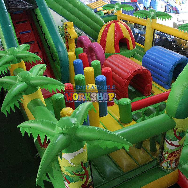 Large Custom Inflatable Jungle Obstacle,Inflatable 3D printing animal slide fun park