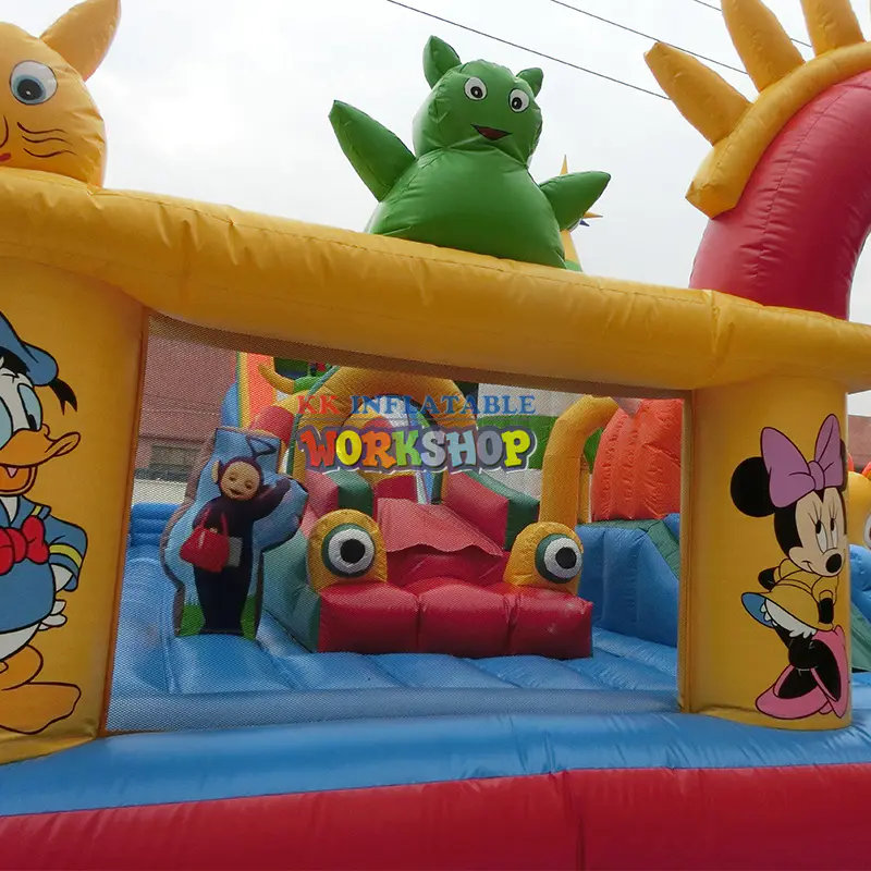 Custom 12*10*7mtrs giant inflatable dragon slide trampoline riding amusement park