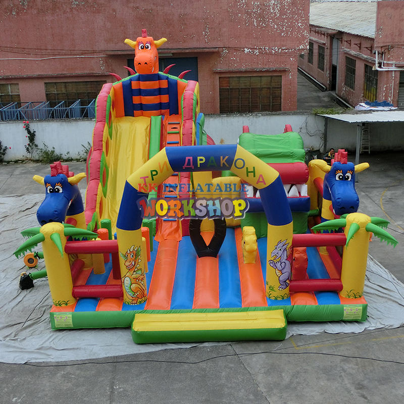 Commercial inflatable dragon playground obstacle fun city fun world jumping bouncy castle slide