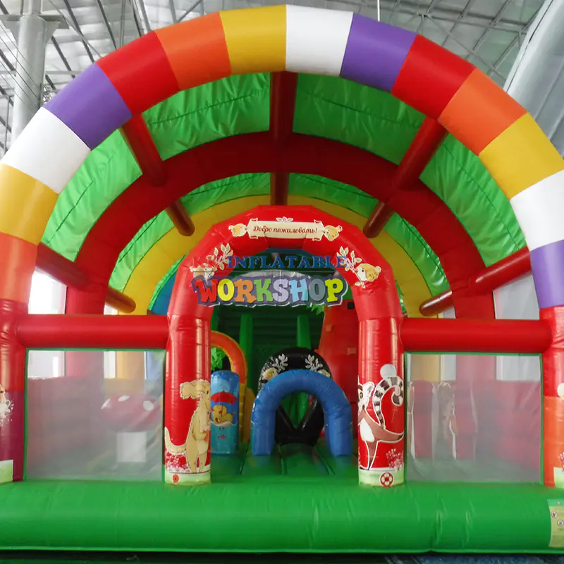 New Design Colorful Inflatable Bouncer Fun City With Sun Roof Bouncy Inflatable Obstacle