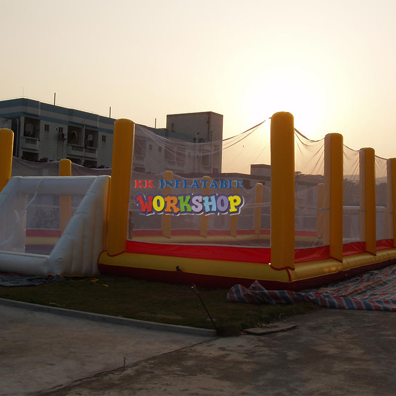 Outdoor inflatable football field with a fence, inflatable team building games, inflatable sports equipment