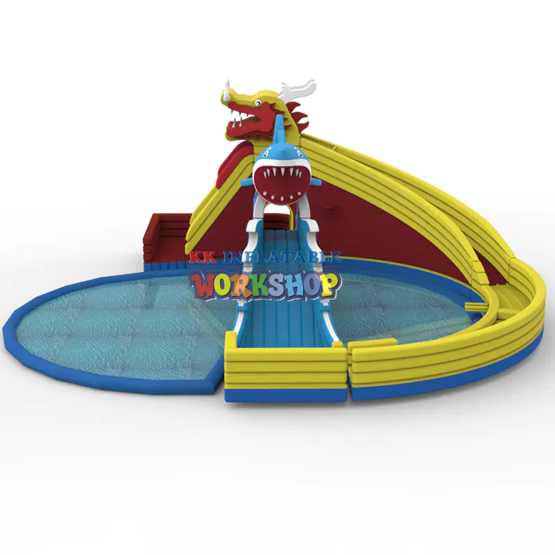 Giant Dragon Shark Slide Inflatable Water Park Outdoor inflatable water slides With swimming pool For Kids&Adults