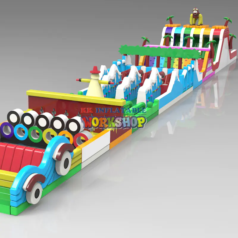 Long Blow Up Obstacle Course / Plato 0.55mm PVC Inflatable Barriers,Kids Adults Bouncy Rush Challenge Obstacle