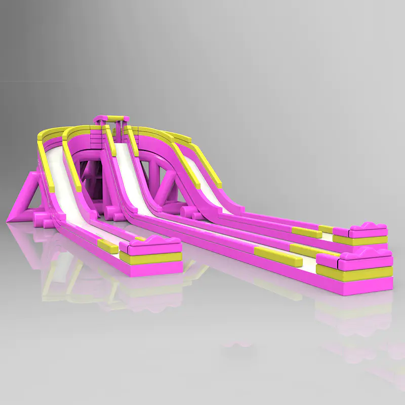 Pink Inflatable super slide, land water amusement park hippo water slide, huge inflatable water slide