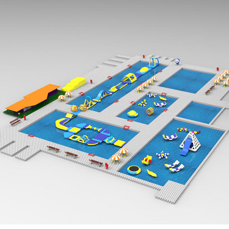 Large Frame Pool Project Outdoor Inflatable Water Park With Pool , Above Pool With Inflatable Floating Aqua Park