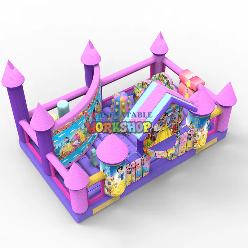 Moonwalk Inflatable Pink Air Bouncer Jumping Castle Bouncy Snow White Princess Bounce House Combo With Slide