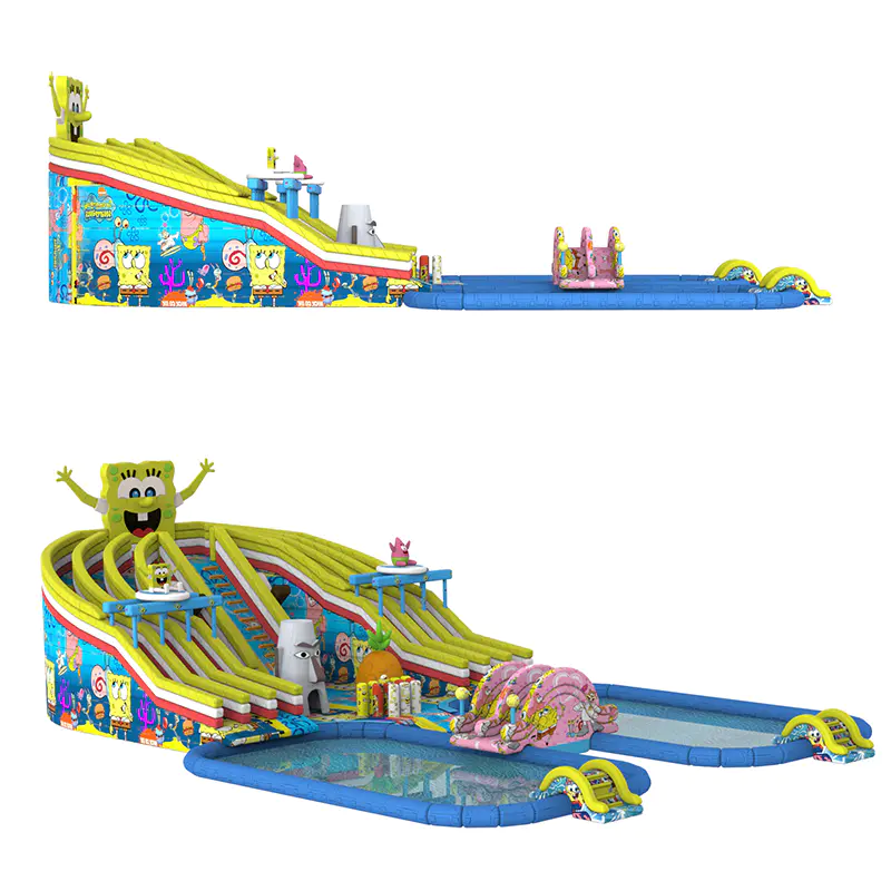 Commerical Mobile Land Sponge bob Jungle Inflatable Ground Water Park with Pool Slide For Adults