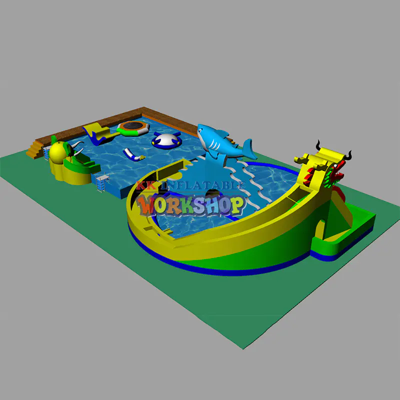 Cartoon Inflatable Water Park Pool Combined with Inflatable Slide