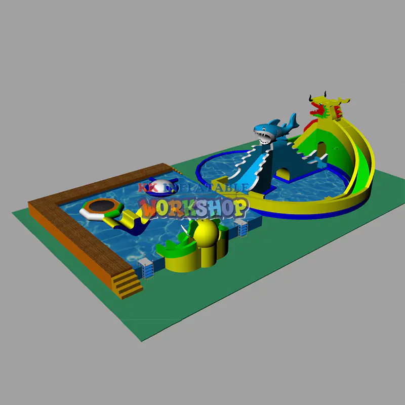 Cartoon Inflatable Water Park Pool Combined with Inflatable Slide