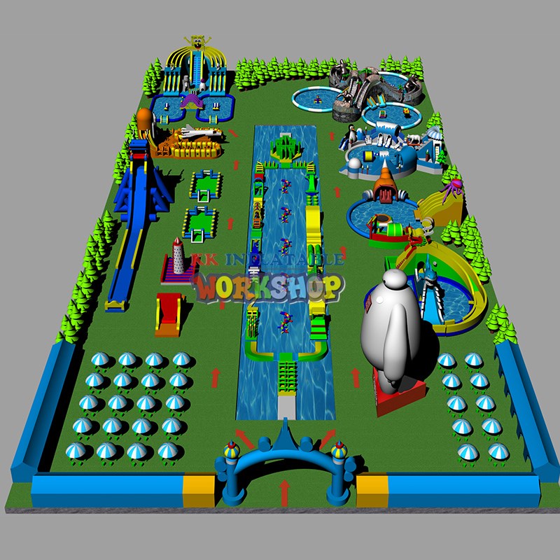 KK INFLATABLE multichannel slide water inflatables factory direct for paradise