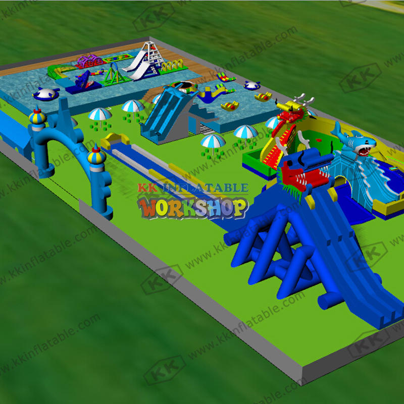Inflatable combination park, water park and inflatable slide