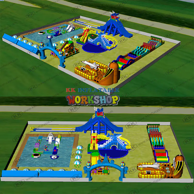 Giant inflatable park combination mobile water park slide