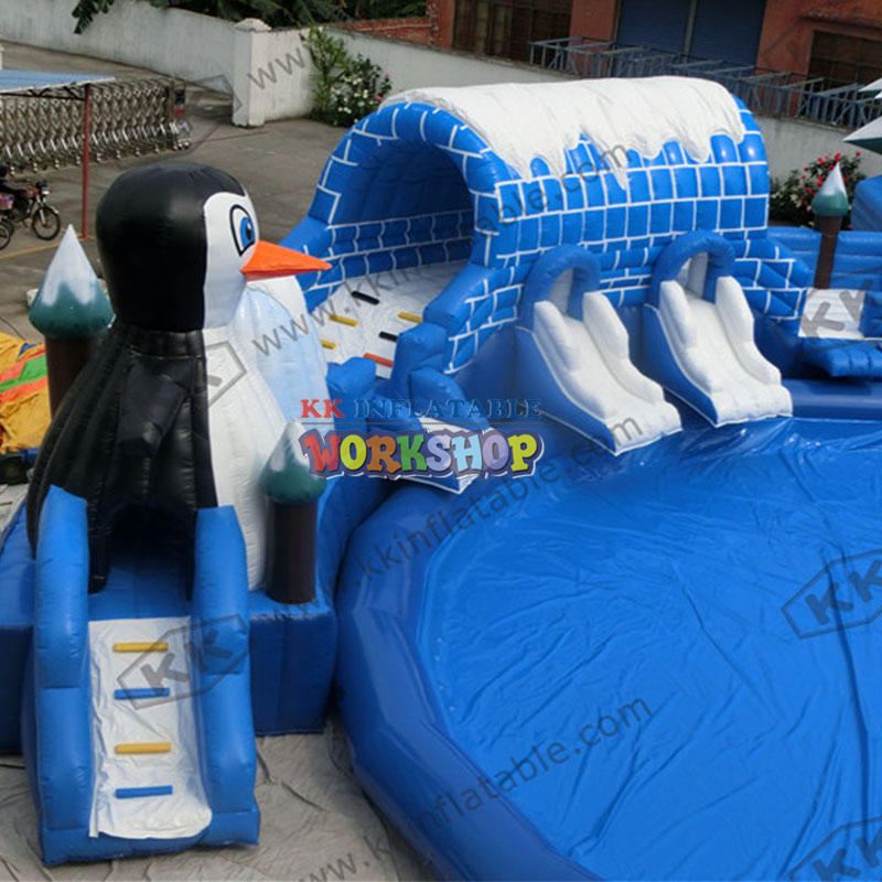 Popular Inflatable Park Ice and snow theme water park Inflatable Slider with Tunnel