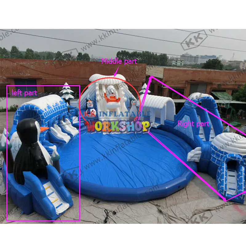 Hot Climate Inflatable Park Ice and snow theme water park Inflatable Slider with Tunnel