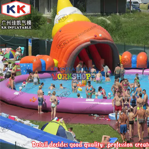 Land Inflatable Water park Conch theme Inflatable Slide Park with huge Pool