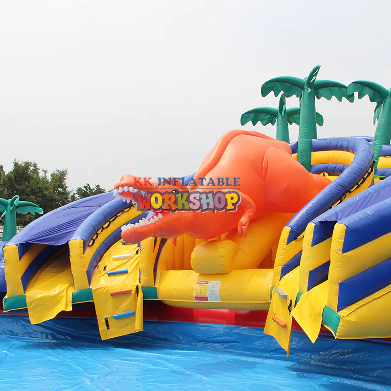 Fun Movable Mobile Inflatable Water Park Jurassic Inflatable Dinosaur Park Theme Water Slides
