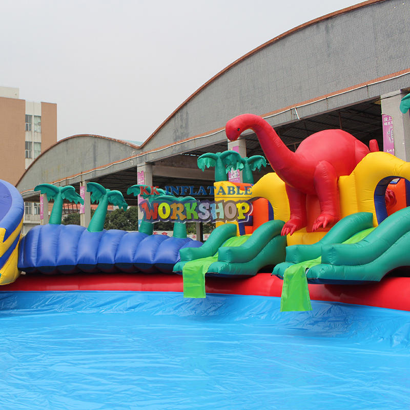 Fun Movable Mobile Inflatable Water Park Jurassic Inflatable Dinosaur Park Theme Water Slides