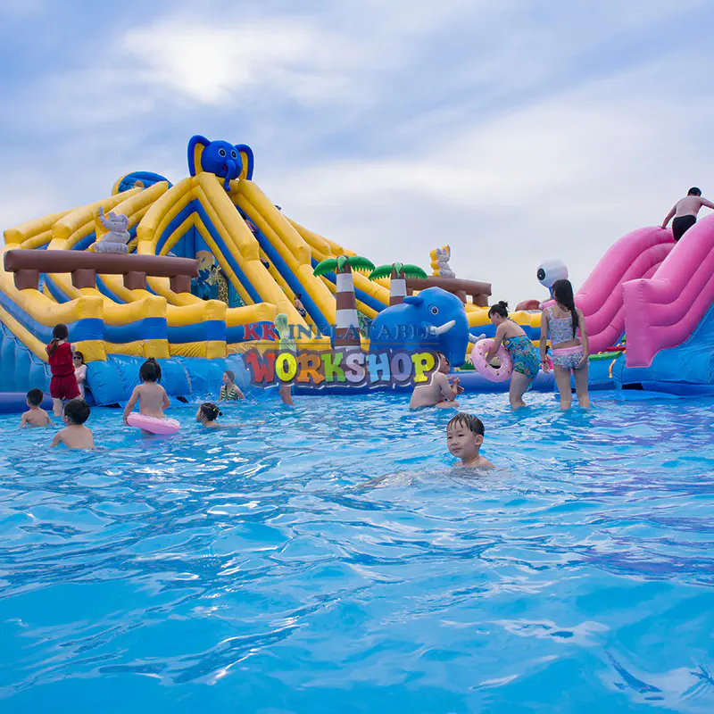 Elephant Theme inflatable Water Slides Huge Commercial Inflated Water Park
