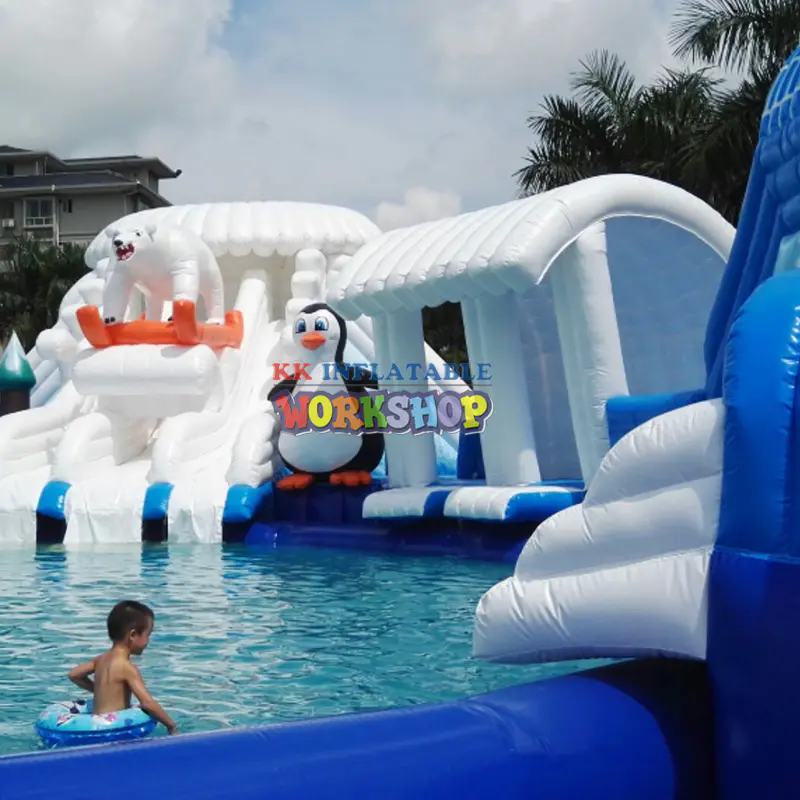Ice and Snow World Theme Inflatable Water Park Water Slide Playground with Swimming Pool